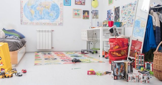 nursery with a various assortment of miscellaneous toys and items